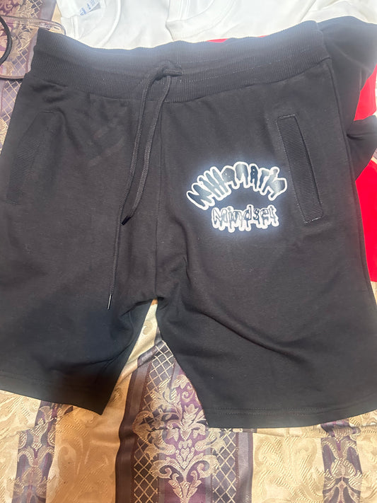 Black Regular Fit Unisex Shorts W/ White Back W/ Black Words