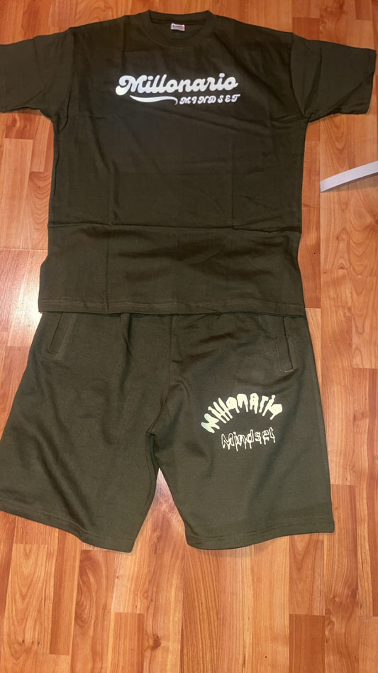 Olive Green Shorts Set With White Original Dripping Letters