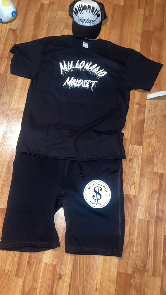 All Black Shorts Set With Hard Drippy Letters With Est.